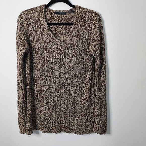 Express Brown/Tan Long Sleeve V neck Knit Sweater - Picture 1 of 9